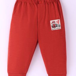 Ollypop Single Jersey Full Length Lounge Pant with Text Patch - Red-image-2