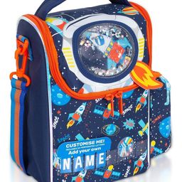 Ji and Ja Multi Compartment Dual Slot Lunch Bag with Bottle Carry Double Insulated Tiffin Lunch Bag with Multi Zipper Pockets for School - Multicolor (space)-13