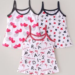 Doreme Single Jersey Knit Singlet Slips With Star Heart & Sarus Crane Print Pack of 3 - Pink & White-image-89