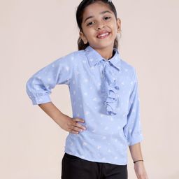 Kiddopanti Three Fourth Sleeves Floral Motifs Printed Top - Light Blue-image-40