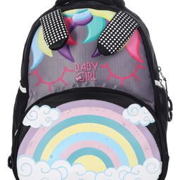 Baby Girl Medium Backpack Polyester Designer Flower Print School Office Backpack for Girls Waterproof Bag Color Black - 16.5 Inch-image-95