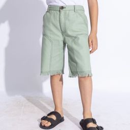 Taffykids Canvas Stitch Detailed Frayed Shorts - Green-image-39