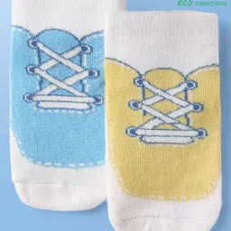 Babyoye Cotton Bamboo Knit Ankle Length Anti-skid Socks with Lace Design Pack of 2 - Yellow & Light Blue-picture-14