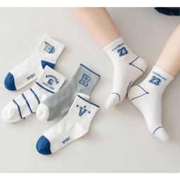 Kidofash Cotton Pack Of 5 Typography Printed & Striped Socks - White-image-74