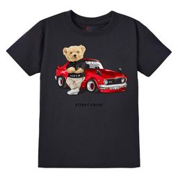 KAVEE Pure Cotton Half Sleeves Teddy Bear & Car Printed Bio Washed Tee - Black-image-96