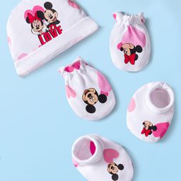 Babyhug Disney Interlock Knit Cap Mitten & Booties Set with Minnie Mouse & Friends White - Diameter 10.5 cm-picture-8