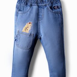 Little Kangaroos Full Length Washed Denim Jeans with Dino Patch Detailing - Blue-picture-29