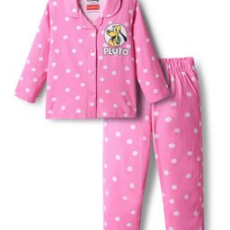 Babyhug Disney Single Jersey Knit Full Sleeves Front Open Night Suit with Minnie Mouse Graphics - Pink-picture-24