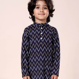 Kiddopanti Rayon Woven Full Sleeves Geometric Printed Short Kurta - Navy Blue-image-35