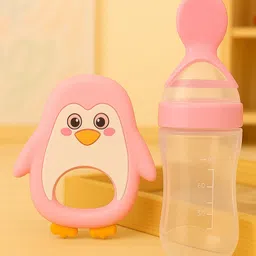 Badal Kidz Baby Silicone Spoon Bottle with Soft Teether Feeder Combo , BPA Free Feeding Set- Pink & Pink-picture-28