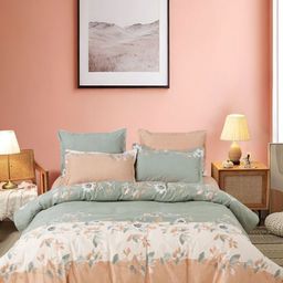 Eleganta Peach-Coloured & White Floral 350 TC Fitted Queen Bedsheet Set 1.52 m x 1.98 m-image-55