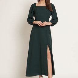Curvydrobe Women Square Neck Puff Sleeves Maxi Dress-image-21