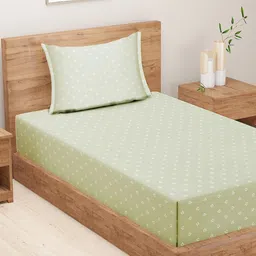 SWAYAM Green & White Floral 250 TC King Bedsheet with 2 Pillow Covers-image-73