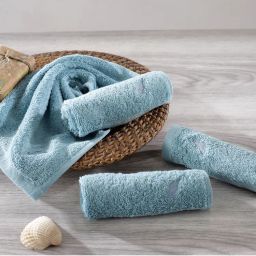 Maspar Colorart 550gsm Cotton Embedded Stripe Solid Nile Blue 4pc Face Towel Set-picture-3