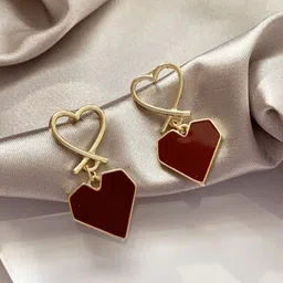 KRENOZ Gold-Plated Heart Shaped Drop Earrings-36