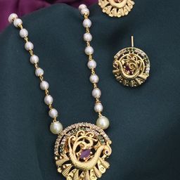 Rujve Jewellery Gold-Plated Stone-Studded & Beaded Jewellery Set-image-28