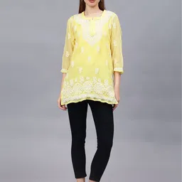 Seva Chikan Ethnic Motifs Embroidered Chikankari Handloom Chikankari Kurti-image-59