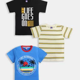 Here&Now X Game Begins Boys Assorted Pack Of 3 Typography Printed T-shirts-image-81