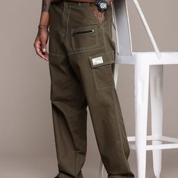 The Roadster Life Co. Men Relaxed Fit Pure Cotton Cargo Trousers-image-35