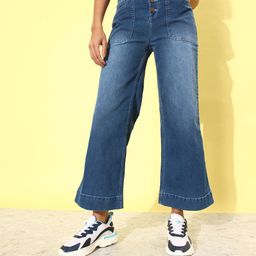 DressBerry Women Faded Blue Wide Leg High-Rise Hollaback Extra room denims Jeans-image-101