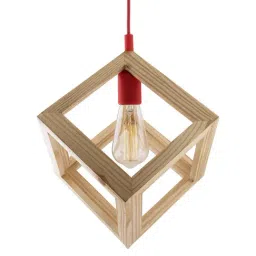 Homesake Beige Hanging Cube Lamp with Red Silicone Socket Holder - Set of 1 (Bulb not included) image 3