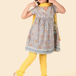 Fabindia Girls Ethnic Motifs Printed A-Line Pure Cotton Kurta with Churidar & Dupatta-image-95