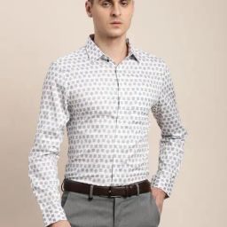 Turtle Grey Cotton Slim Fit Printed Shirt-image-53