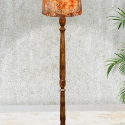 Homesake Rustic Wood Floor Lamp with Multicolor Fabric Shade Living Room & Bedroom-33