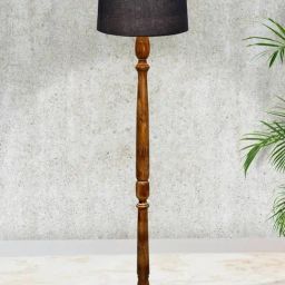 Homesake Rustic Walnut Wood Floor Lamp with Grey Fabric Shade for Living Room & Bedroom-8