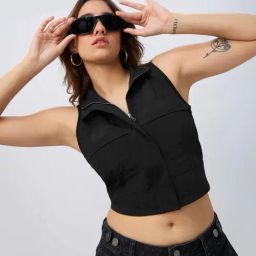 The Souled Store Charcoal Black Nylon Solid Crop Top-image-83