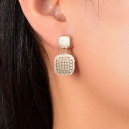 OOMPH White Pearls Square Drop Earrings image 3