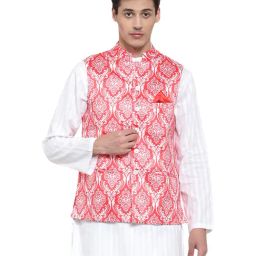 Neudis Red Regular Fit Printed Bundi Jacket-19