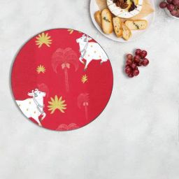 ICraft Gulabi Pichwai Series Red & White MDF Placemat - Set of 6-28