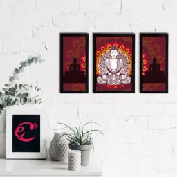 eCraftIndia Set of 3 Meditating Lord Buddha Satin Matt Textured UV Art Painting-18