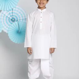 VASTRAMAY Kids White Cotton Kurta Set-image-73