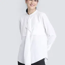 Fablestreet White Mandarin Collar Shirt-image-42