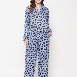Clovia Blue Printed Shirt with Pyjamas-image-70