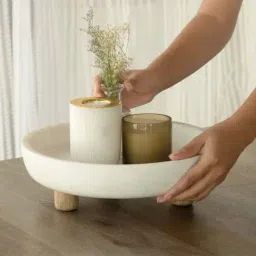 Ellementry Selene White Marble Bowl (1.5 L) With Wooden Stand-27