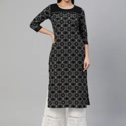 Kami Kubi Black Cotton Printed Straight Kurta-image-30