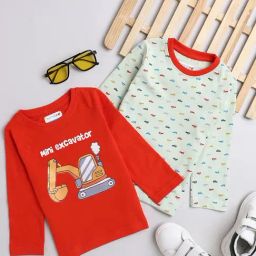Bumzee Boys Mint Green & Red Printed Full Sleeves T-Shirts (Pack Of 2)-image-70