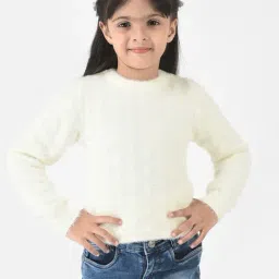Crimsoune Club Kids Cream Self Design Full Sleeves Sweater-image-59