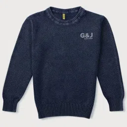 Gini & Jony Kids Navy Cotton Textured Pattern Full Sleeves Sweater-image-15