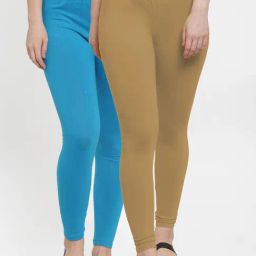 Gracit Blue & Skin Mid Rise Leggings - Pack Of 2-image-87