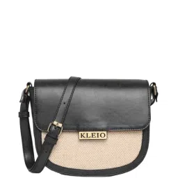 KLEIO Black Textured Medium Sling Handbag-33