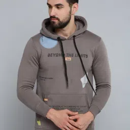Showoff Grey Cotton Regular Fit Printed Hooded Sweatshirt-image-69
