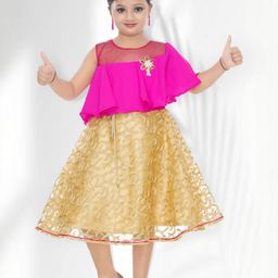 KAARIGARI Floral Cape Sleeve Fit & Flare Dress-image-38