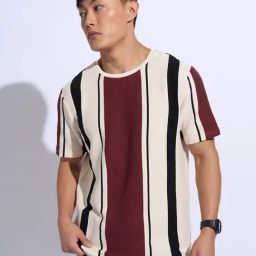People By Pantaloons Multi Slim Fit Stripe T-Shirt-image-92