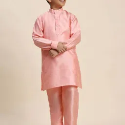Pro-Ethic Style Developer Boys Pink Sequence Full Sleeves Self Design Kurta Sets image 3