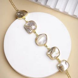 NVR Gold Plated Handcrafted Mother of Pearl Link Bracelet for Women-8