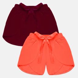 Kiddopanti Kids Wine & Coral Solid Shorts (Pack Of 2)-image-72